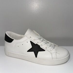 Women's White Leather Sneakers with Black Star Accent